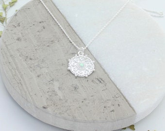 Opal Moon Charm Necklace Sterling Silver