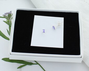 Tiny Silver And Lilac Zircon Stud Earrings