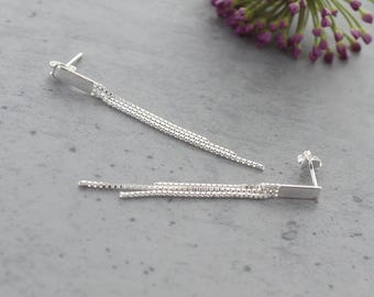 Rectangle Stud Chain Tassel Earrings