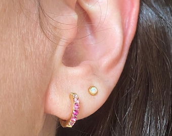 Rainbow Pink Huggie Hoop Earrings