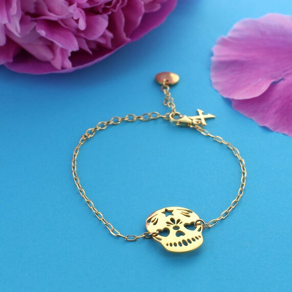 Bracciale con teschio personalizzato in argento sterling placcato oro - Italia