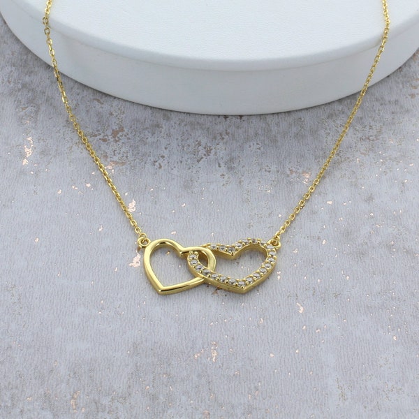 Gold Plated Sterling Silver Interlocking Hearts Necklace