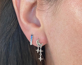 Moon And Star Drop Stud Earrings