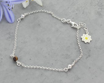 Daisy Enamel Ankle Bracelet With Tiger Eye Detail