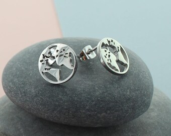 World outline stud earrings
