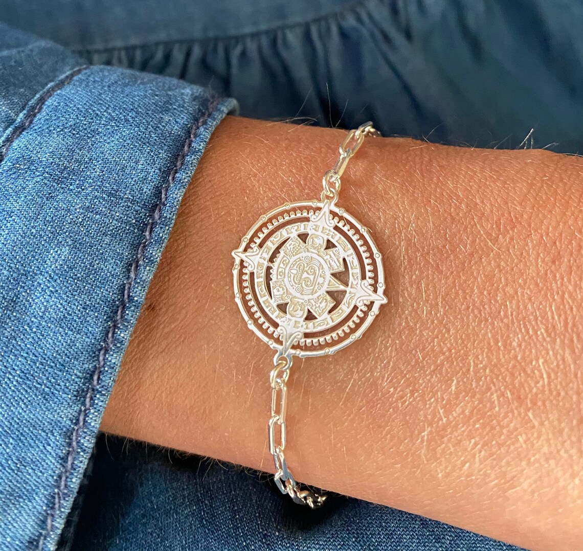 Mayan Calendar Disc Silver Bracelet Etsy