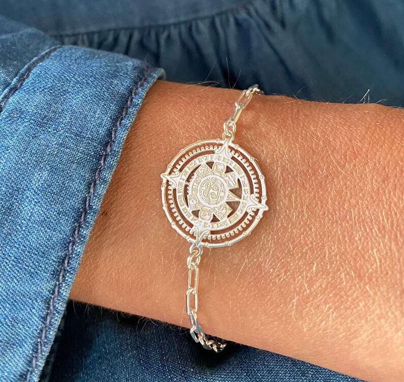 Mayan Calendar Disc Silver Bracelet Etsy Mayan Calendar Disc Silver Bracelet Etsy