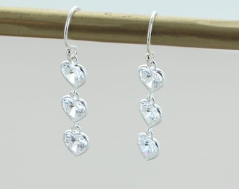 Triple Heart Zircon Sterling Silver Drop Earrings