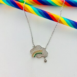 Rainbow Cubic Zirconia Sterling Silver Necklace
