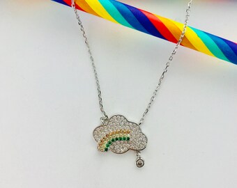 Rainbow Cubic Zirconia Sterling Silver Necklace