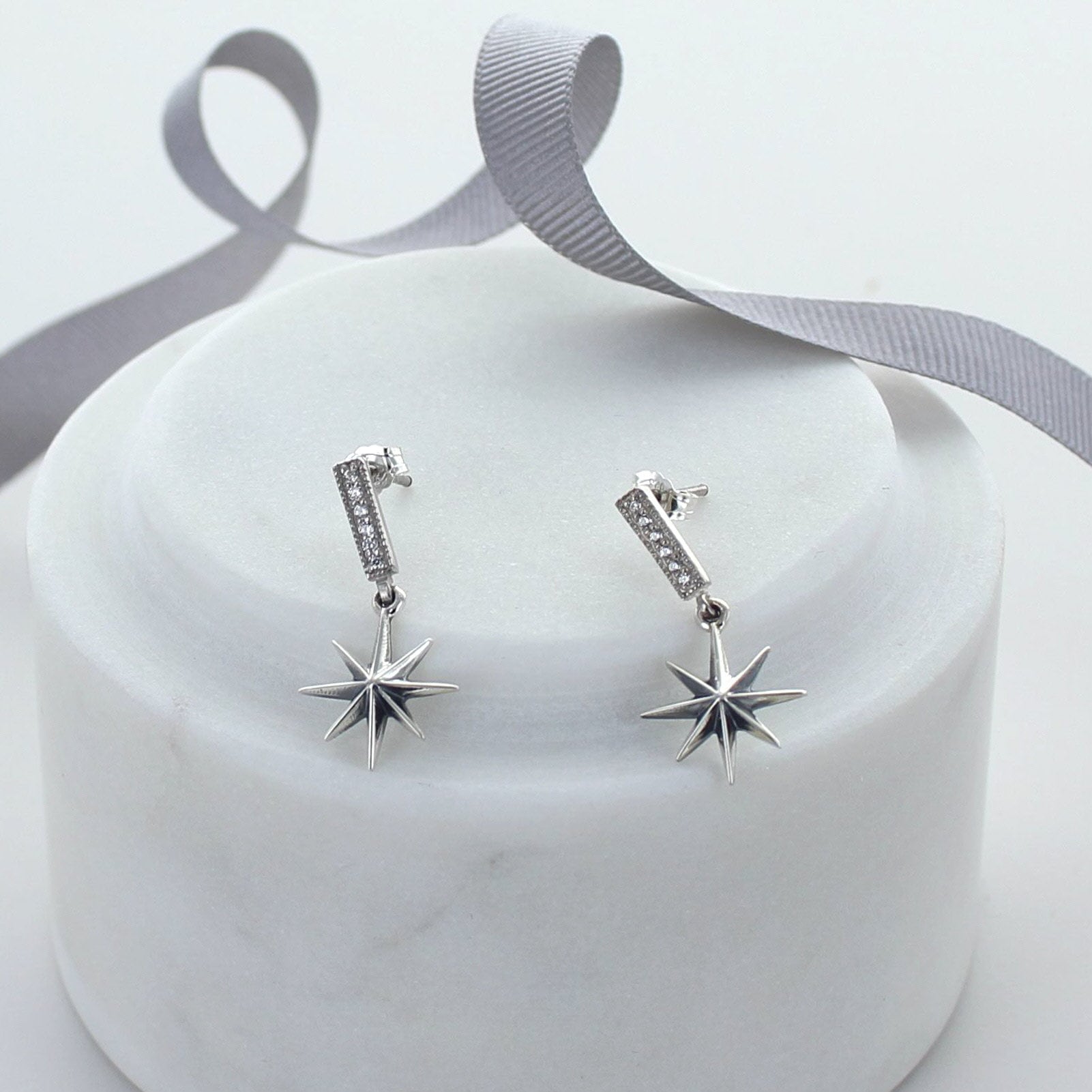 Sterling Silver Crystal Star Drop Earrings