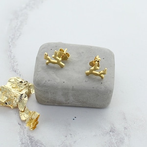 Gold Plated Sterling Silver Coral Stud Earrings