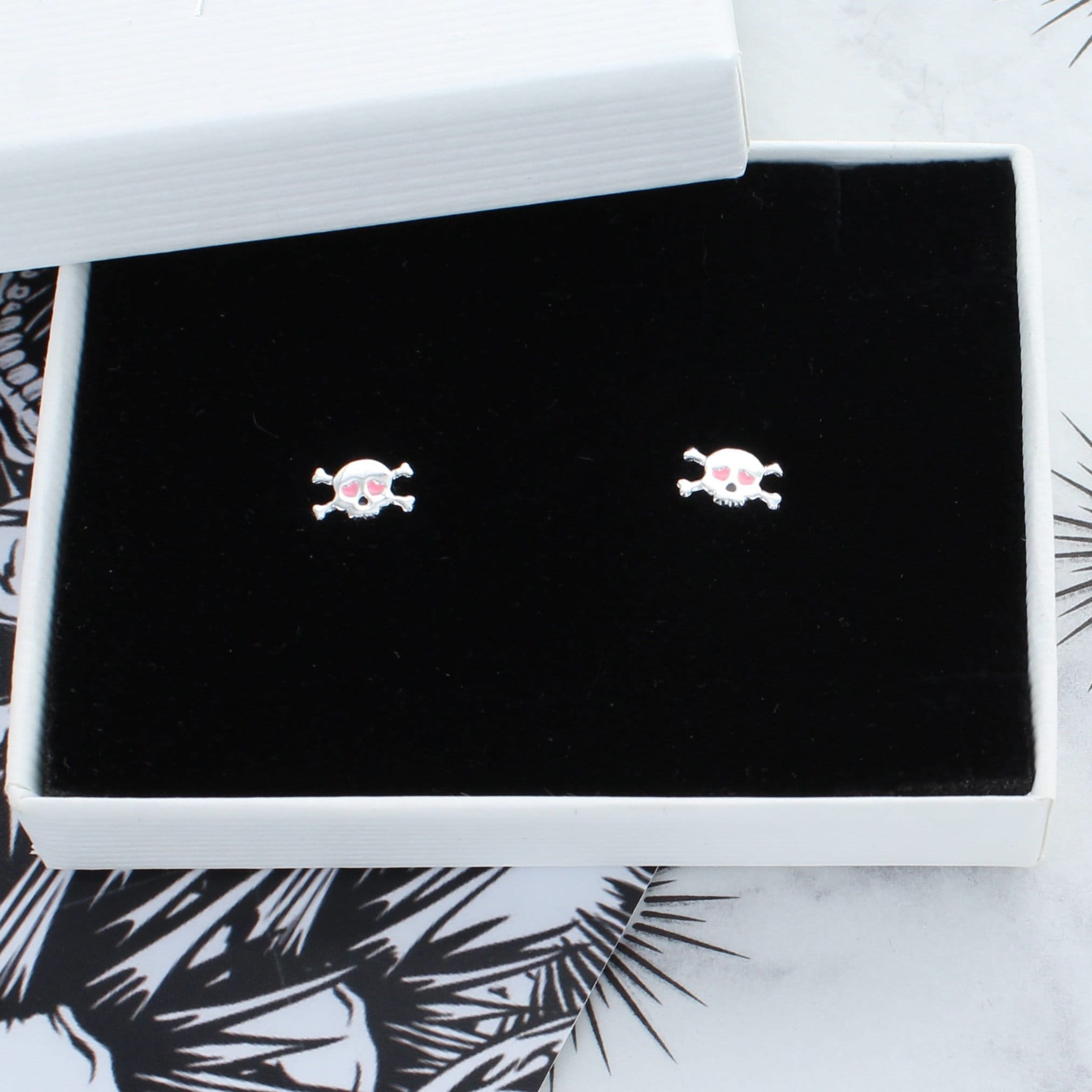 Little Skull And Cross Bone Enamel Earrings
