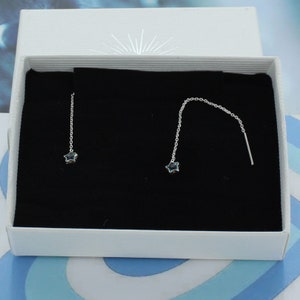 Petite Zircon Blue Star Threader Earrings