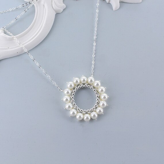Collana Girocollo Con Ciondolo Cerchio E Perle | Donna E Ragazza | Lunghezza Regolabile 40+5 Cm - 4
