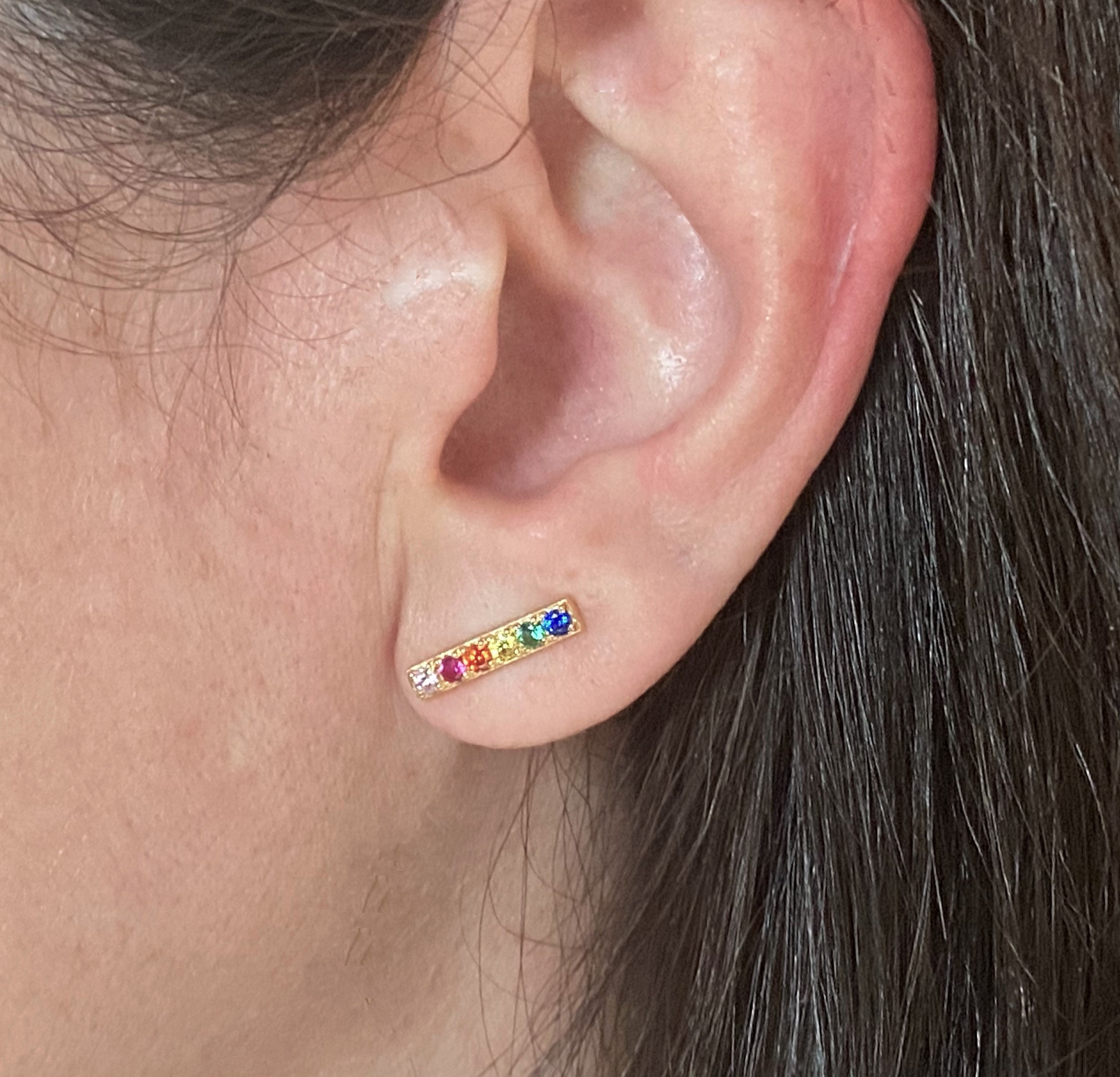 Rainbow Bar Stud Earrings Etsy