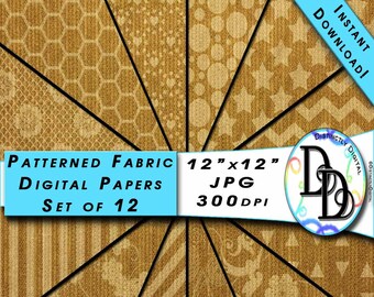 Rustic White Patterned Brown Shabby Chic Fabric Digital Scrapbook Printable Papers Set of 12 Instant Download Commercial Use Clip Art PS0023