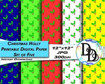 Mistletoe Holly Scrapbook Paper Printable Digital Paper Christmas Clipart Pages Commercial Use Graphic Clip Art Instant Download File PS0001