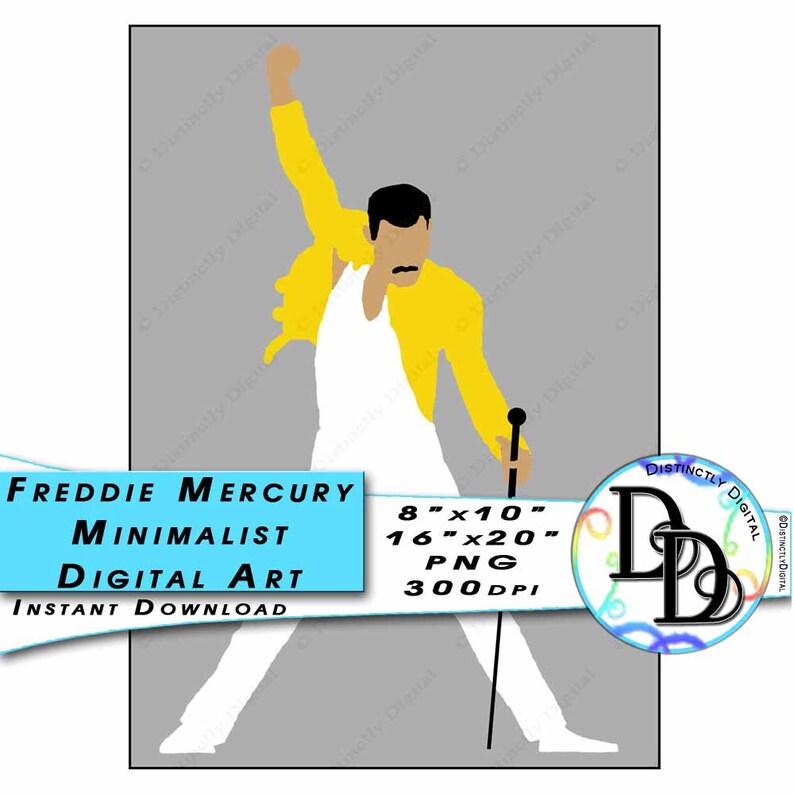 Queens Freddie Mercury Minimalist Printable Digital Art Wall Decoration