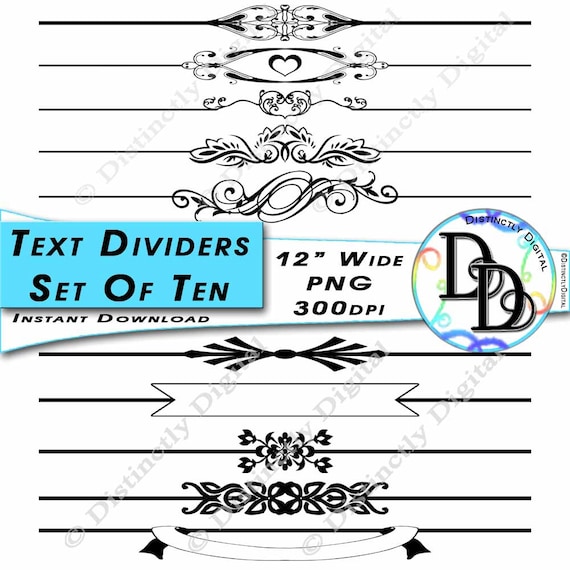 Black Text Dividers Digital Scrapbook Clipart Borders Printable Wedding Graphic Clip Art Commercial Use Instant Download File TD0001