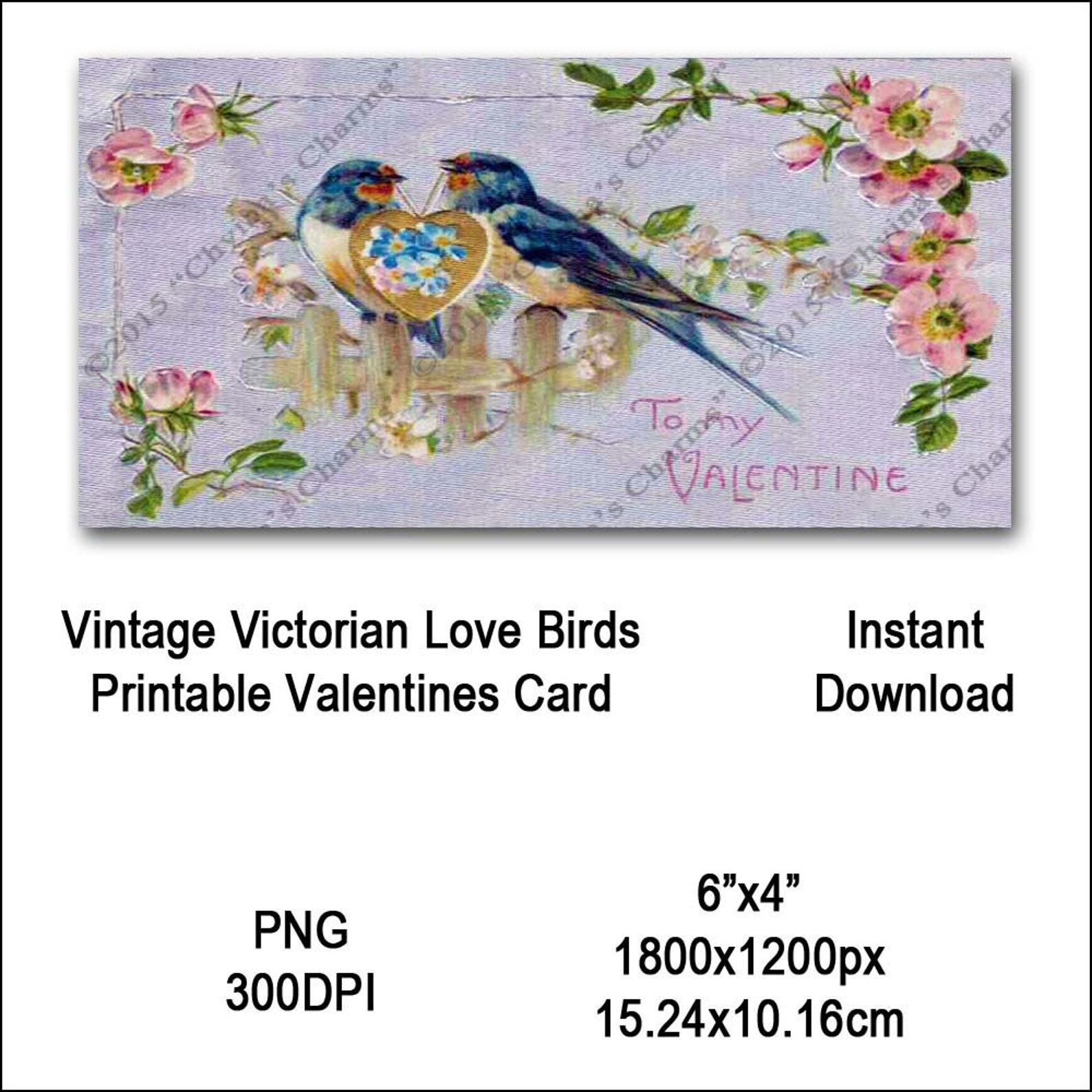 Vintage Love Birds Valentines Card Victorian Printable Blue Bird Animal ...