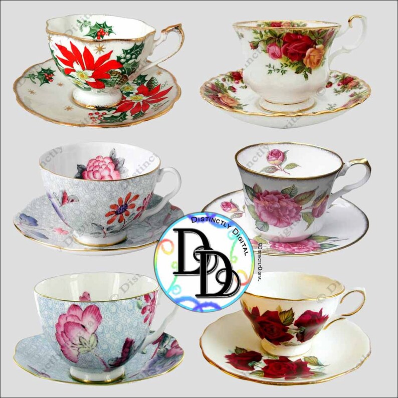 Floral Tea Cup Clipart Printable Cut Out Flower Coffee Mug Etsy