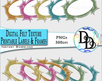 Felt Clipart Labels Printable Digital Tags Coloured Stickers Frames Limited Commercial Use Digital Clip Art Instant Download LP0001
