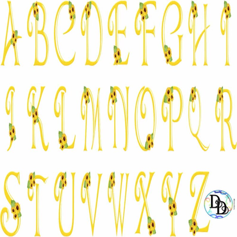 yellow sunflower alphabet digital clip art printable graphics etsy