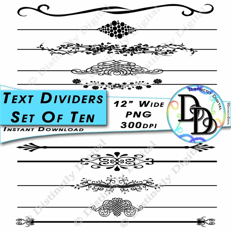 10 Black Printable Text Dividers Digital Scrapbook Clipart Etsy