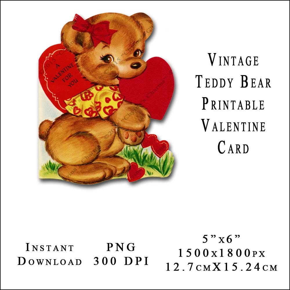 Bear Valentine Card Vintage Valentines Day Printable Teddy ...