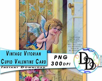 Victorian Cherub Printable Vintage Valentine’s Day Cupid Card Digital Clipart Commercial Use Graphic Clip Art Instant Download File Vin0005