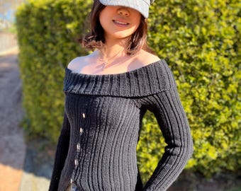 KNITTING PATTERN: Celania Off-shoulder Sweater / Cardigan - written pattern in English - 7 sizes