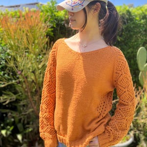 KNITTING PATTERN: Finestra Sweater - filigree sleeves, top down seamless construction - written & charted pattern in English - 7 sizes