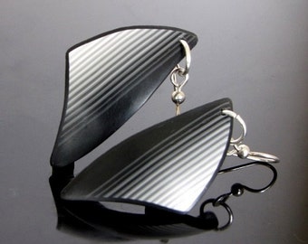 black and white polymer clay dangle earrings