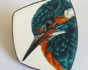 King fisher polymer clay cane brooch