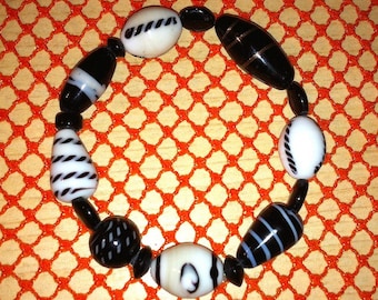 The Black & White Collection - 3 Beaded Stretch Bracelets, 8"