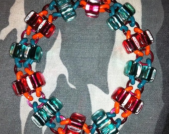 Bicone Multicolor Chainmaille Stretch Bracelets with Square Beads and Spikez  Boho Cyber Goth