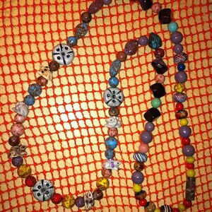 28&quot; Multibead Necklace with Ceramic Frogs & Discs Fetish Tribal Primitive Earth Tones