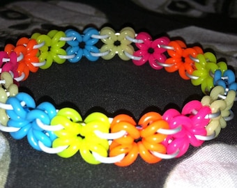 7 3/4" Rainbow Flower Neon Chainmaille Stretch Bracelet Goth Industrial Club Cyber Pride