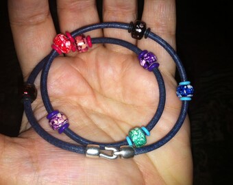 3mm Dark Blue Leather Bracelets Boho Folk Traditional