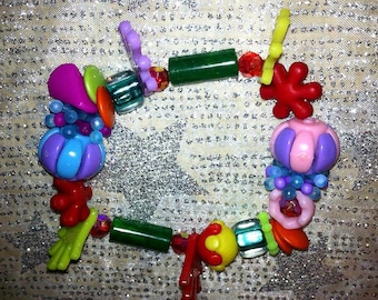 6 3/4" Playful Shapes Multicolor Kandy Novelty Beaded Stretch Bracelets