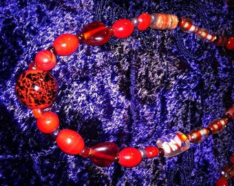 26" Red Room Beaded Necklace Boho Hipster Mod