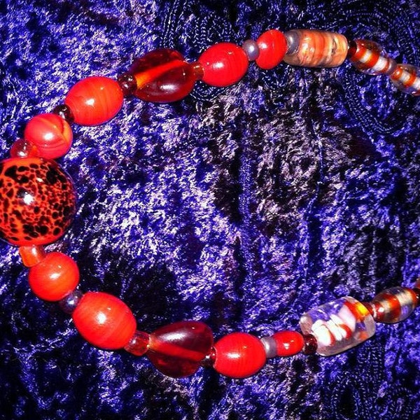 26" Red Room Beaded Necklace Boho Hipster Mod