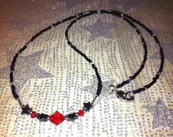 23" kralenketting van rood kristal en ster met karabijnsluiting Goth Industrial Egyptisch New Age