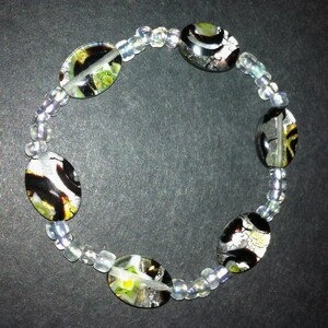 6&quot; Clear Oval Inlaid Bead Stretch Bracelet - Art Deco Boho Edwardian