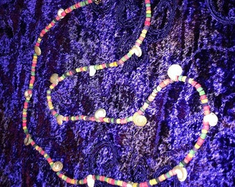 26" Wood & Shell Bead Necklace Repurposed Tribal Woodland Primitive
