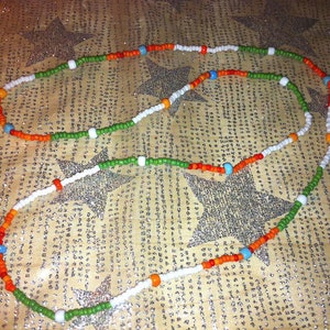 28&quot; White/Orange/Green Stretch Seed Bead Necklace or Bracelet