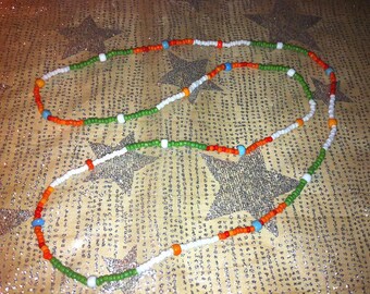 28" White/Orange/Green Stretch Seed Bead Necklace or Bracelet