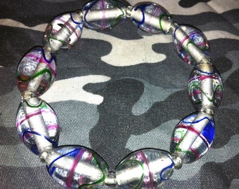 8" Large Oval Lampwork Bead Stretch Bracelets