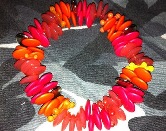 Lentil Bead Stretch Bracelets Art Deco Boho Cyber Goth Bright Colors
